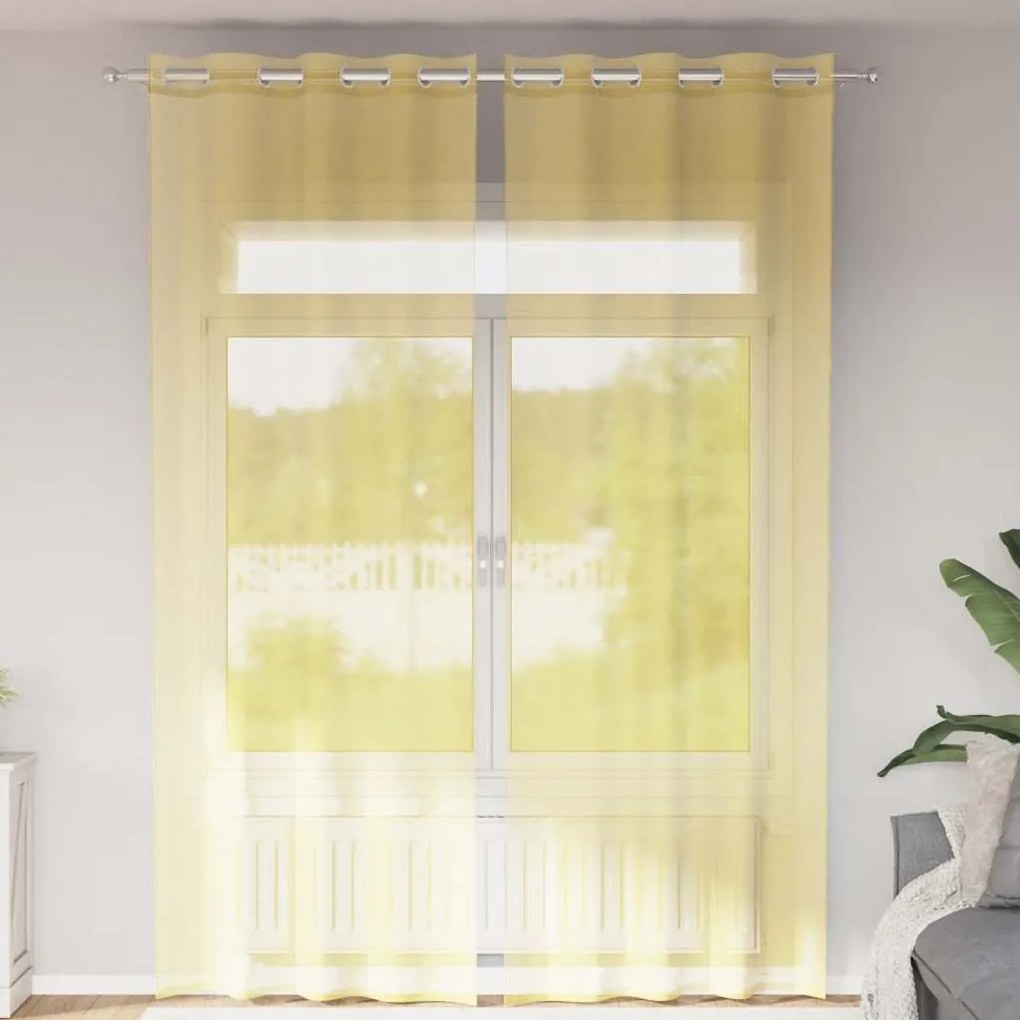 vidaXL Cortinas de voile com ilhós 2 pcs amarelo