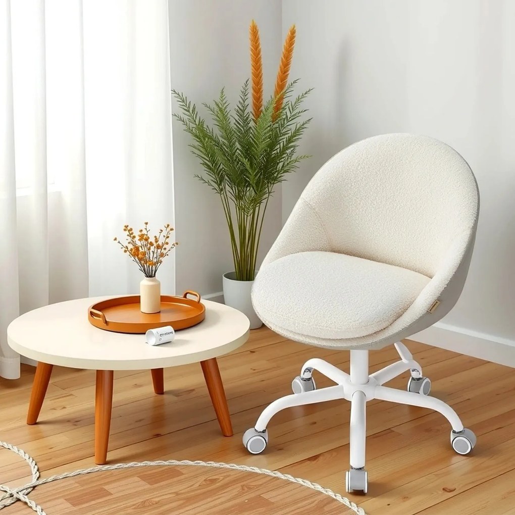 Cadeira de escritório em casa, cadeira de toucador de lã 60 x 60 x (80-90) cm cappuccino bege-branco