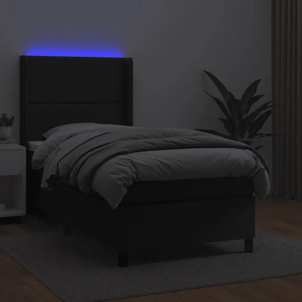 Cama box spring c/ colchão/LED 80x200 cm couro artificial preto