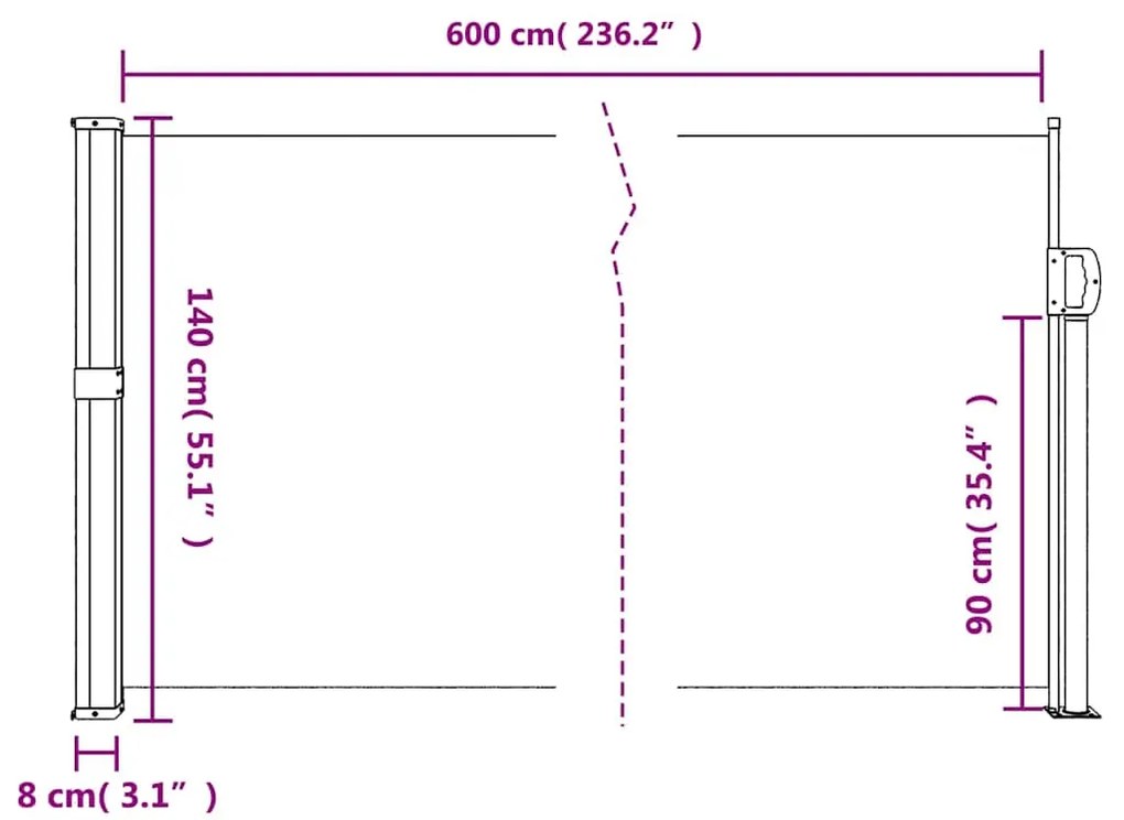 Toldo lateral retrátil 140x600 cm cinzento-acastanhado