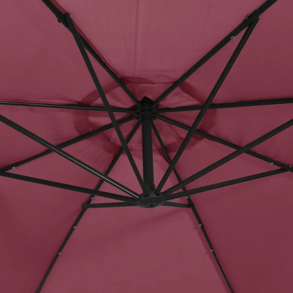 Guarda-sol de jardim cantilever c/ LED/poste aço vermelho tinto