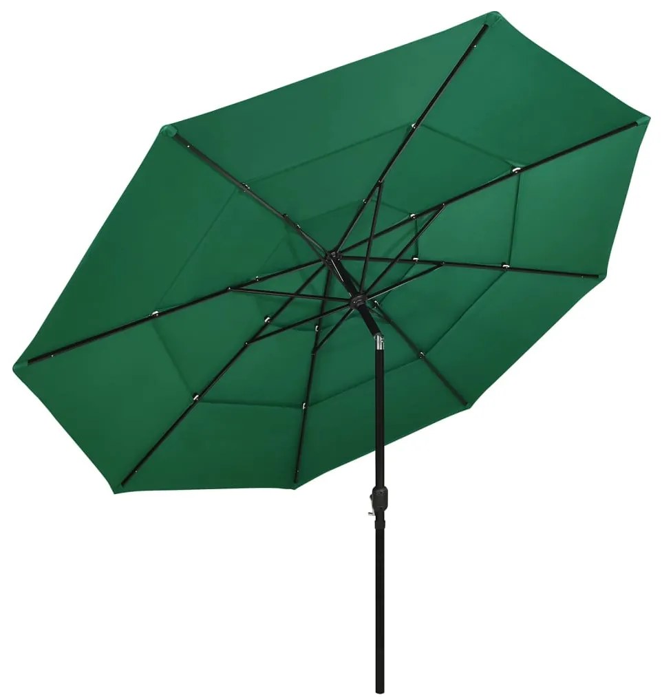 Guarda-sol de jardim 3 camadas c/ poste de alumínio 3,5 m verde