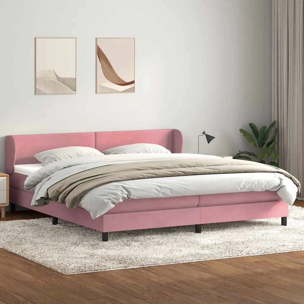 Cama com molas/colchões 180x220 cm veludo rosa