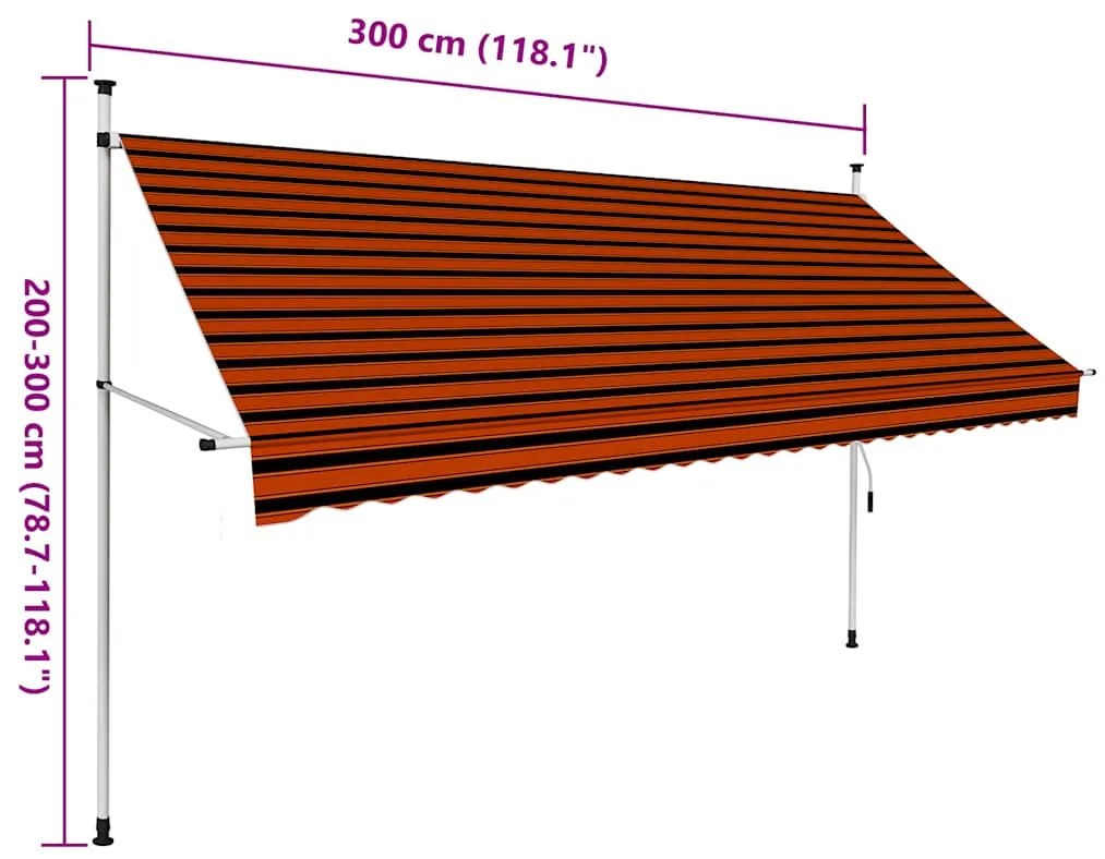 Toldo retrátil manual 300 cm laranja e castanho