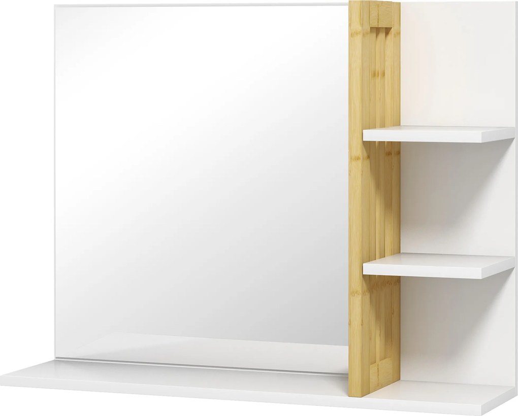 Espelho de Casa de Banho Espelho de Parede Moderno e Retangular com 4 Prateleiras de Armazenamento 45x15x58,5 cm Branco