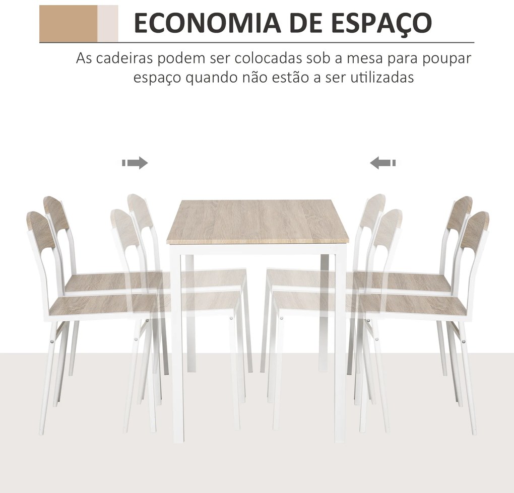 Conjunto de Mesa e Cadeiras de Refeição Mesa de Cozinha Retangular com 4 Cadeiras Estilo Moderno cor Carvalho e Branco