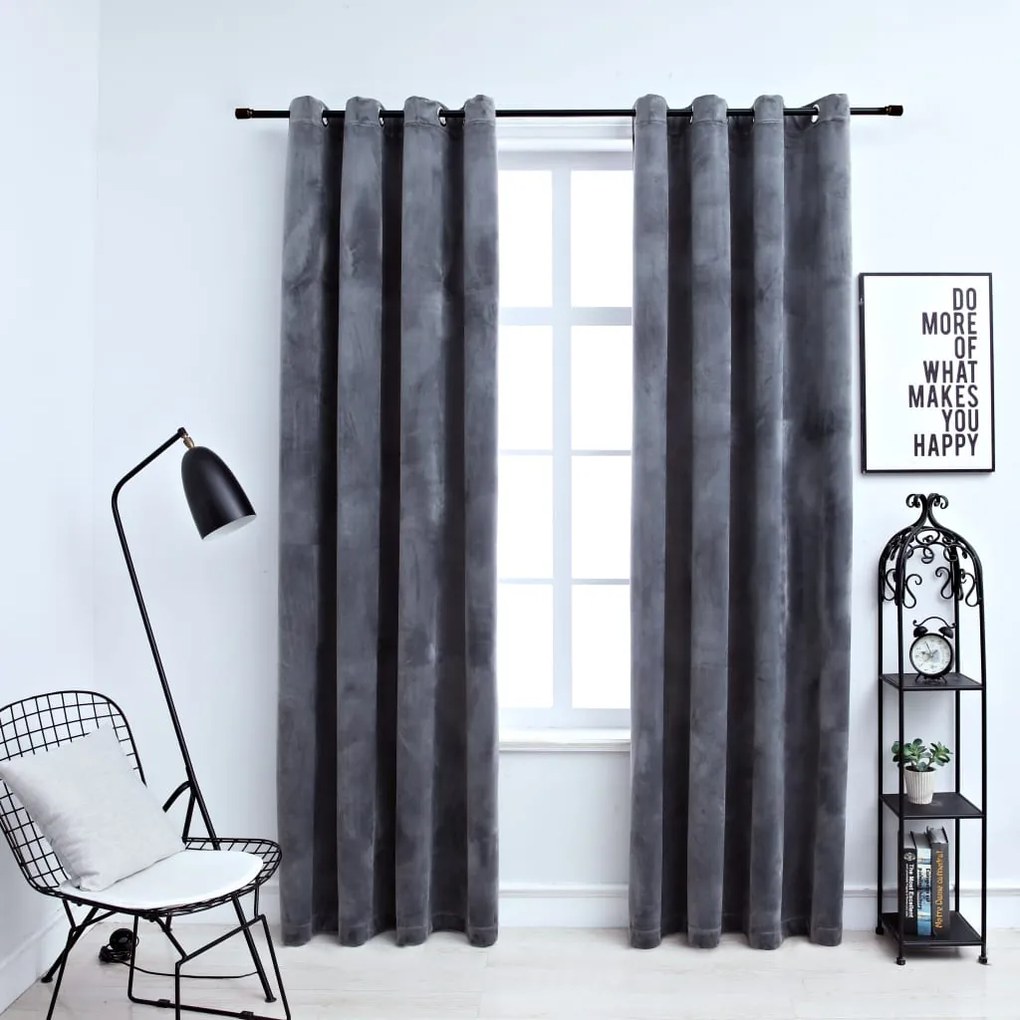 Cortinas blackout com argolas 2 pcs 140x245 cm veludo antracite