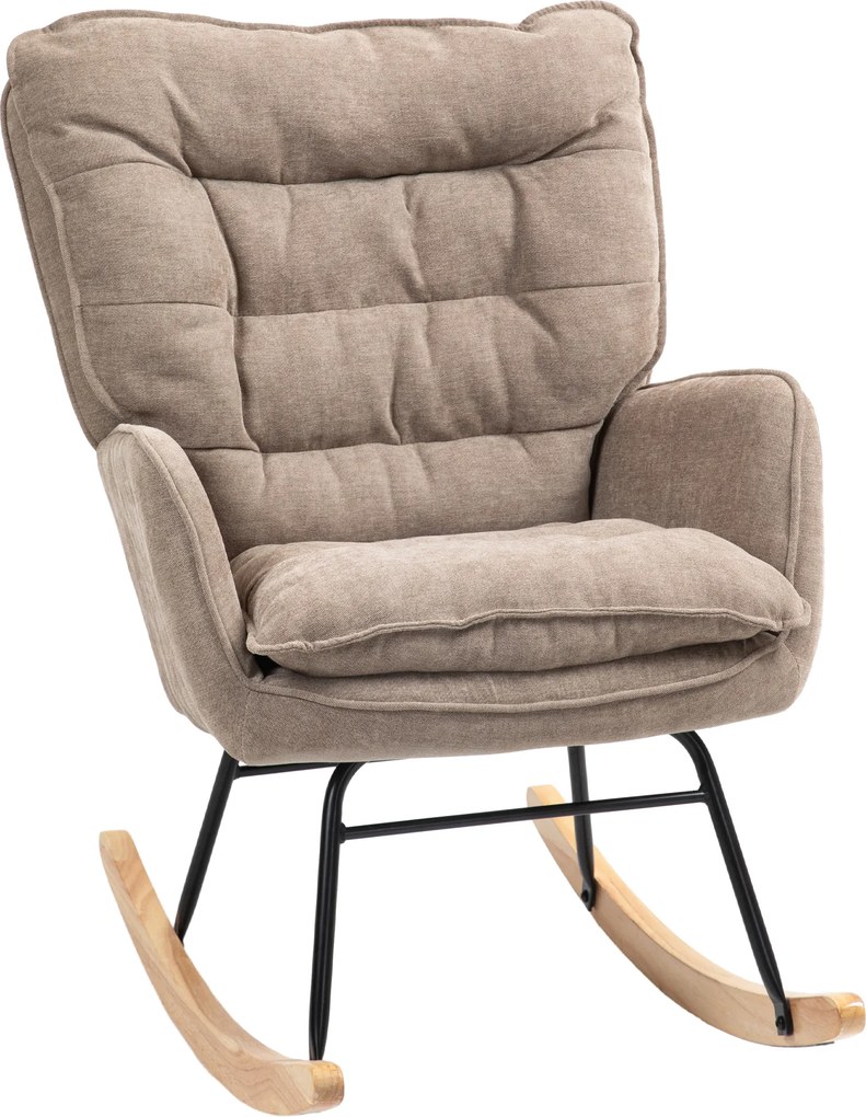 HOMCOM Poltrona de Lactância de Baloiço Moderna Estofada em Chenilha com Encosto Largo 71x98,5x97 cm Castanho | Aosom Portugal