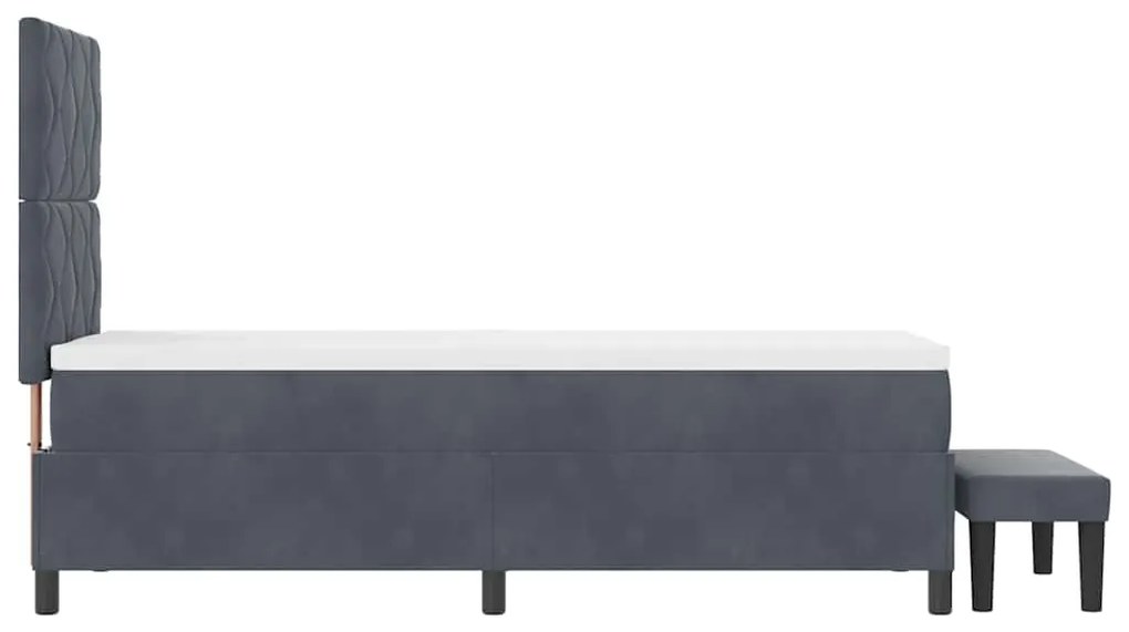 Cama Box Spring com Colchão e Banco Cinza Escuro 80x200 cm Veludo
