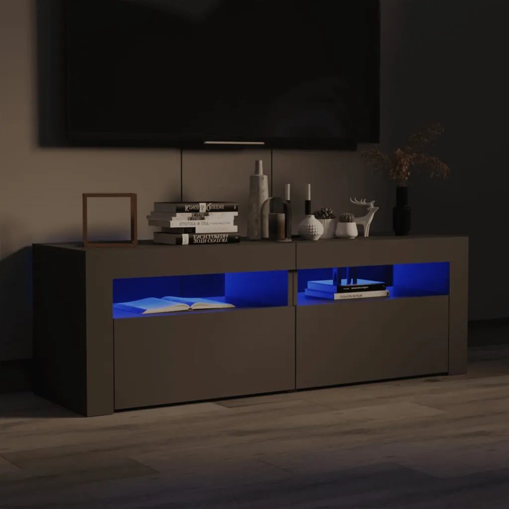 vidaXL Móvel de TV com luzes LED 120x35x40 cm cinzento