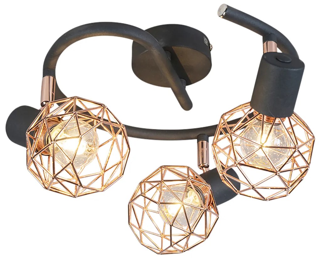 Projetores modernos pretos com cobre 3 luzes - Mesh Design,Moderno