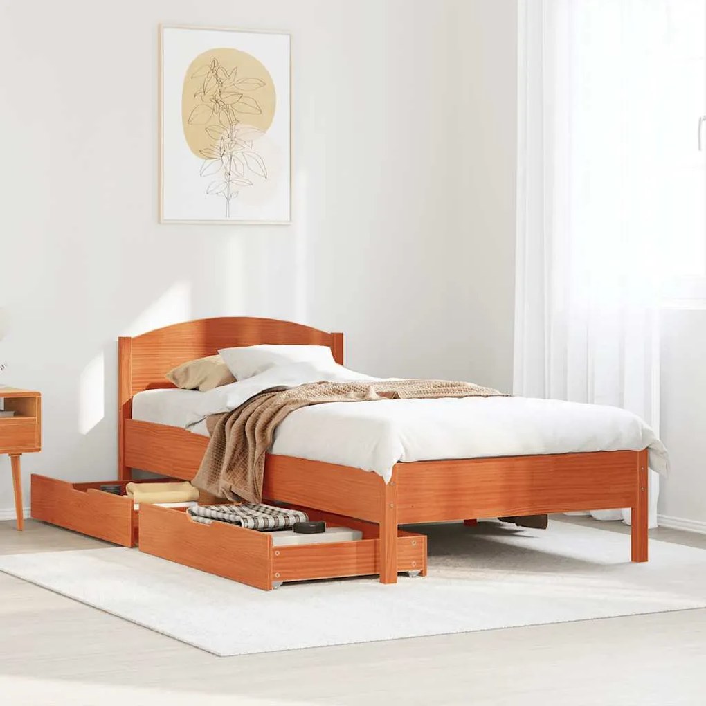 Cama sem colchão 90x200 cm pinho maciço castanho-mel