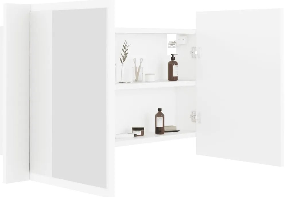 Armário espelhado casa de banho LED 80x12x45 cm acrílico branco