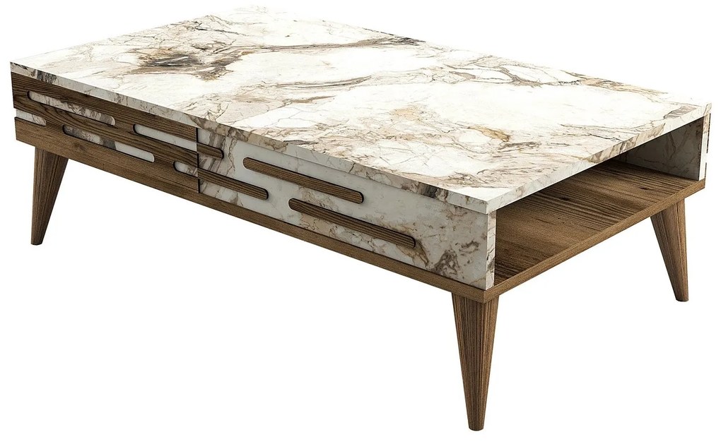 Mesa de Centro Valensiya – Nogueira e Mármore Branco – 105x60x34,6 cm