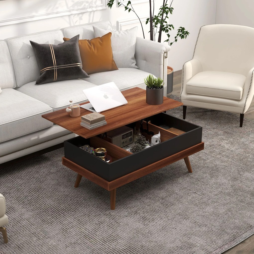 Mesa de Centro Elevatória – Table Basse Noire – 100x79x54 cm – Castanh