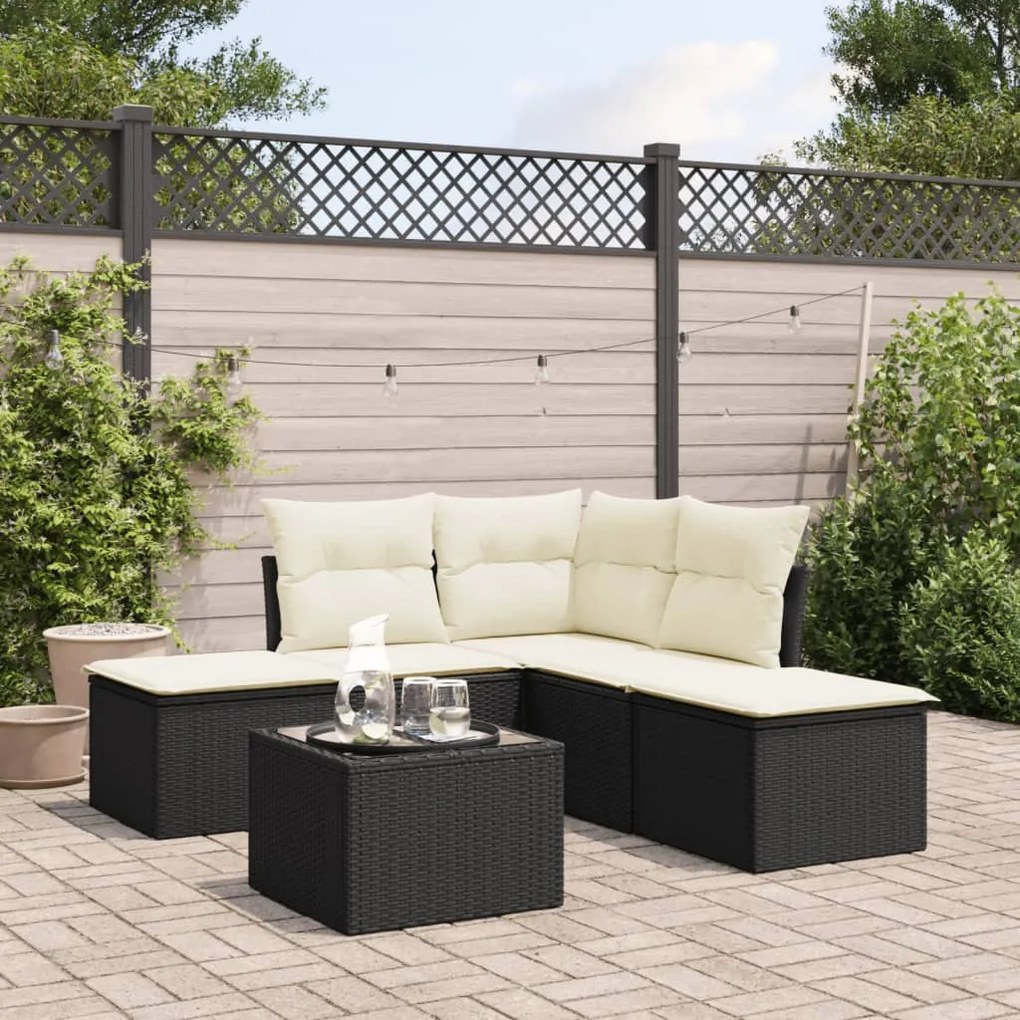 6 pcs conjunto sofás de jardim c/ almofadões vime PE preto