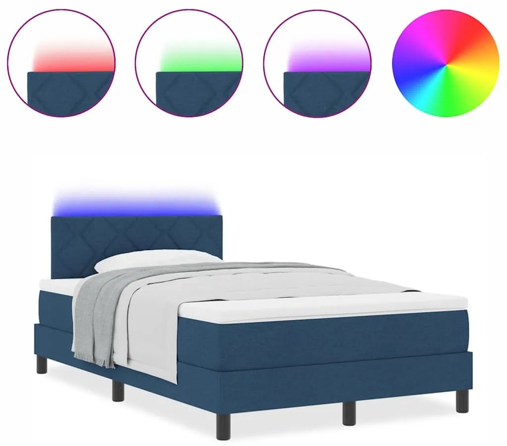 Cama Box Spring com Colchão &amp; Luz LED Azul 120x200 cm Tecido