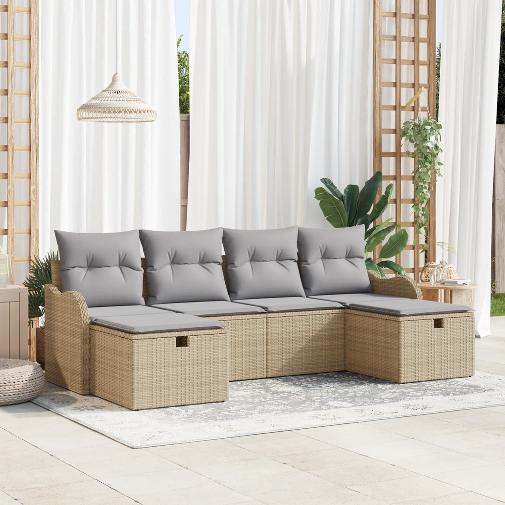 Conjunto de Sofás de Jardim vidaXL de 6 Peças com Almofadas Bege em Po