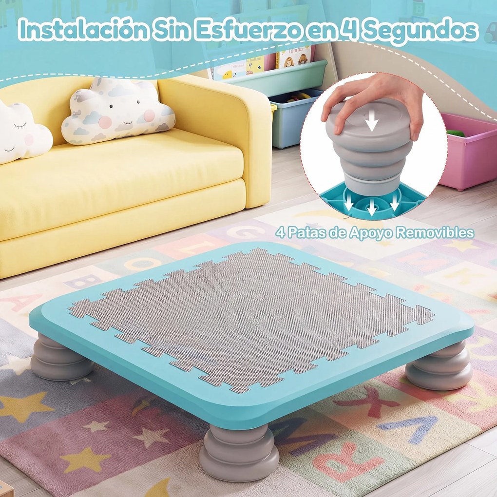 Mini-Trampolim Infantil, 65 x 65 x 13 cm, Superfície Antiderrapante, Azul