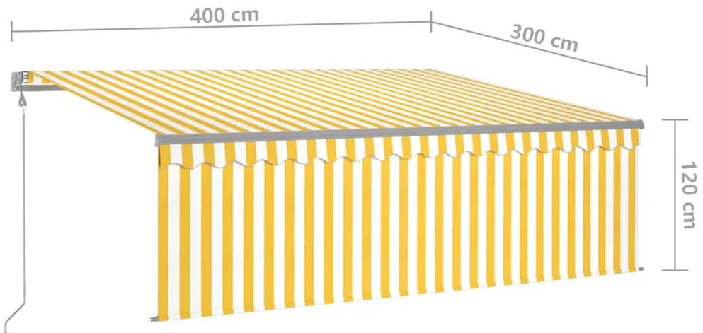 Toldo automático c/ estore/LED/sensor vento 4x3m amarelo/branco