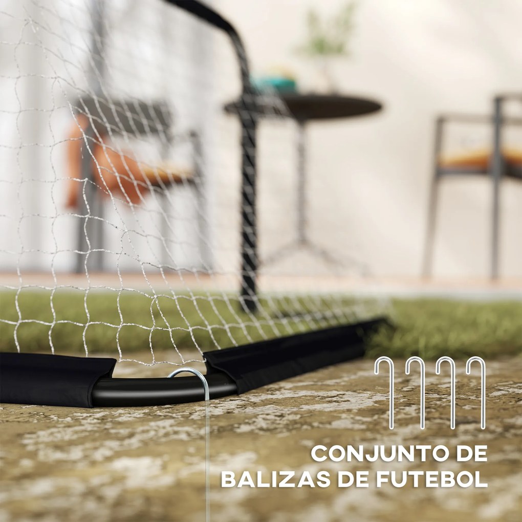 Conjunto de 2 Balizas de Futebol Dobráveis Portáteis com Suporte de Metal e Rede para Treino de Futebol 90x36x60 cm Preto