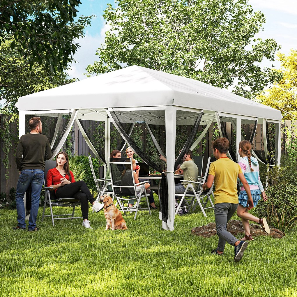 Tenda Dobrável 585x295x270 cm Tenda de Jardim com 6 Mosquiteiros Bolsa