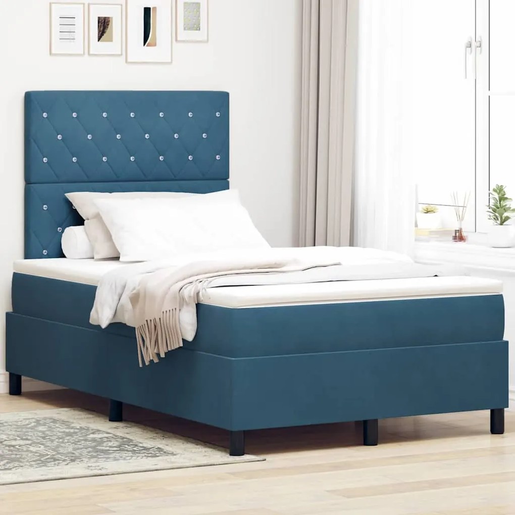 vidaXL Cama Box Spring LED com colchão Azul Escuro 120 x 190 cm tecido