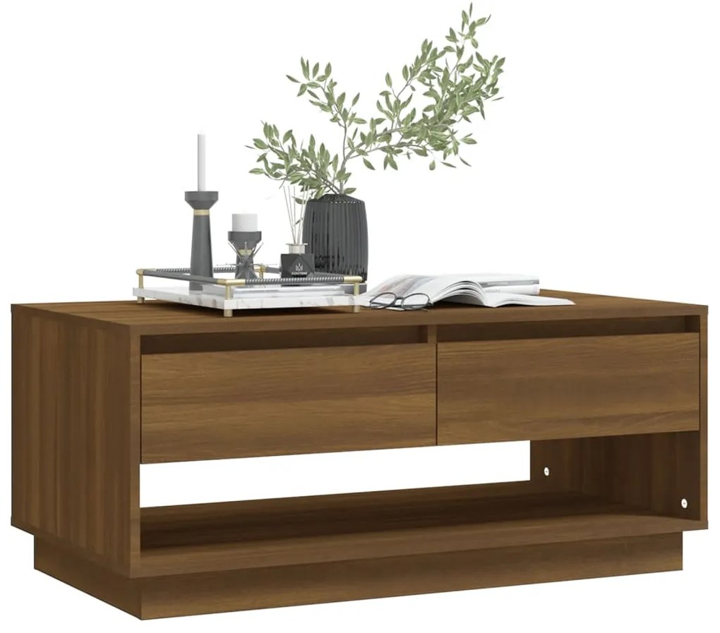 Mesa de Centro Madrid com 2 Gavetas de 102 cm - Castanho - Design Mode