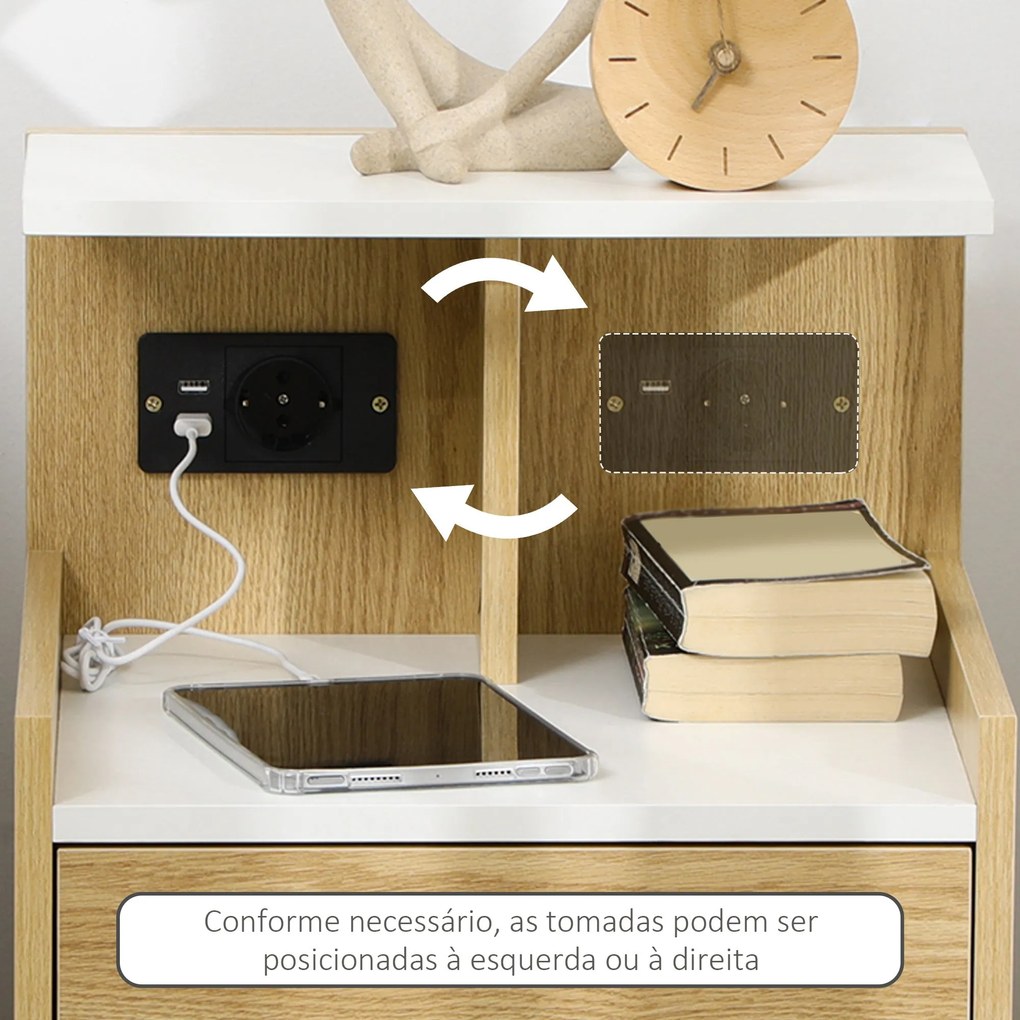 Mesa de Cabeceira "Nordik" – Com Entrada USB, Tomada Elétrica e Arruma
