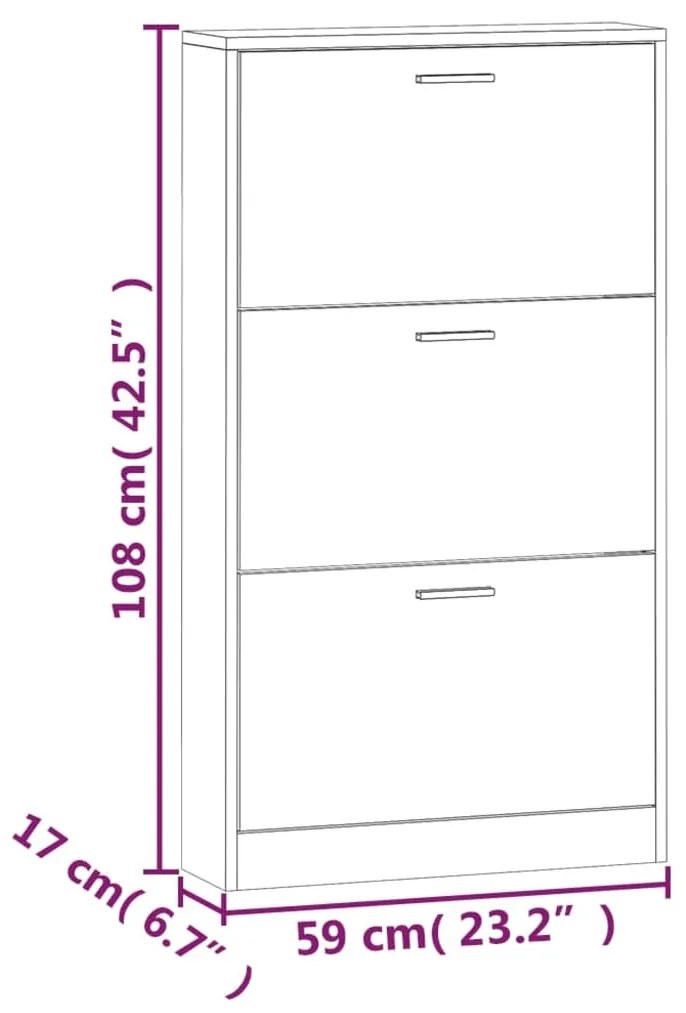 Sapateira Atlanta com 3 Divisórias - Madeira Rústica - Design Moderno