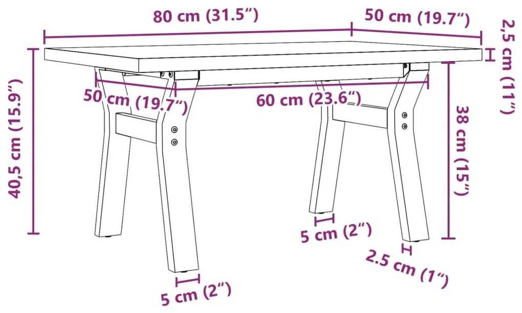 Mesa de centro estrutura em Y 80x50x40,5 cm pinho/aço