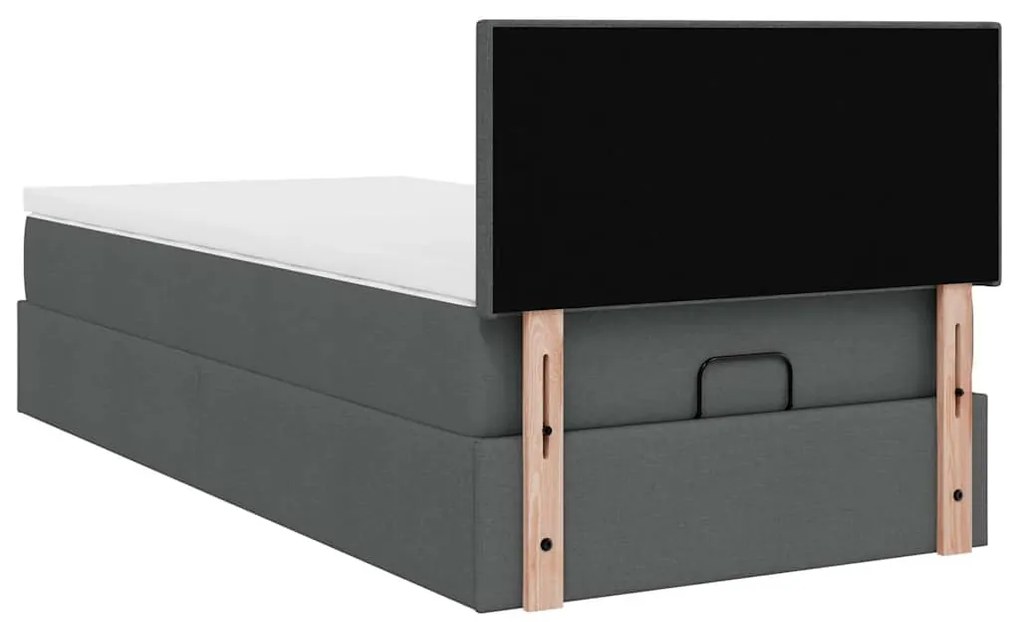 Estrutura cama otomana colchão 100x200cm tecido cinzento escuro
