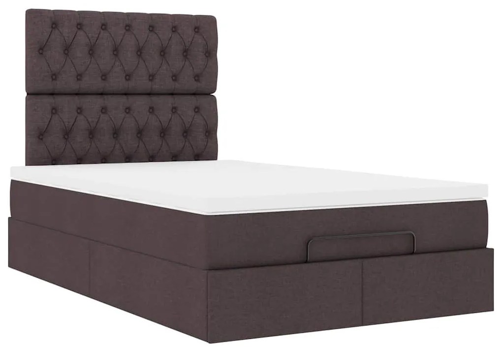 Estrutura cama otomana colchão 120x200cm tecido castanho escuro
