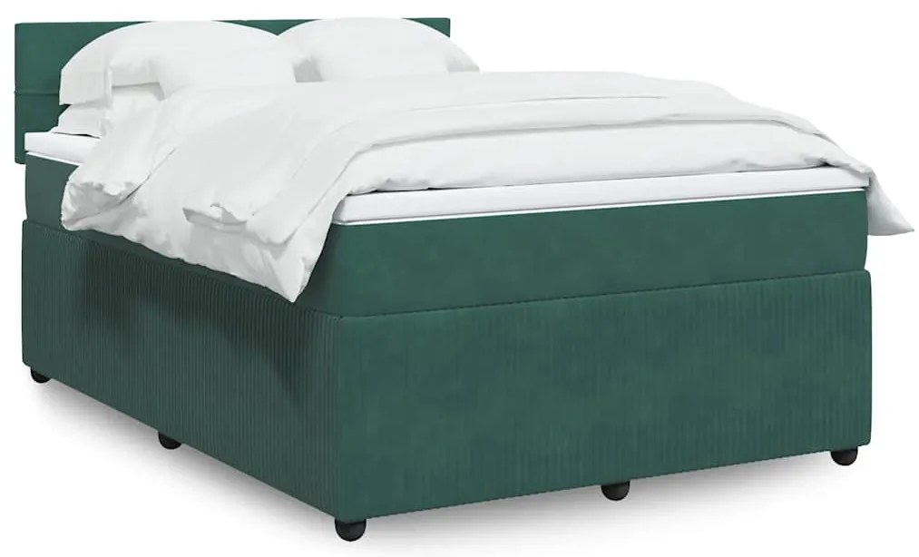 Cama com molas/colchão 140x190 cm veludo verde-escuro
