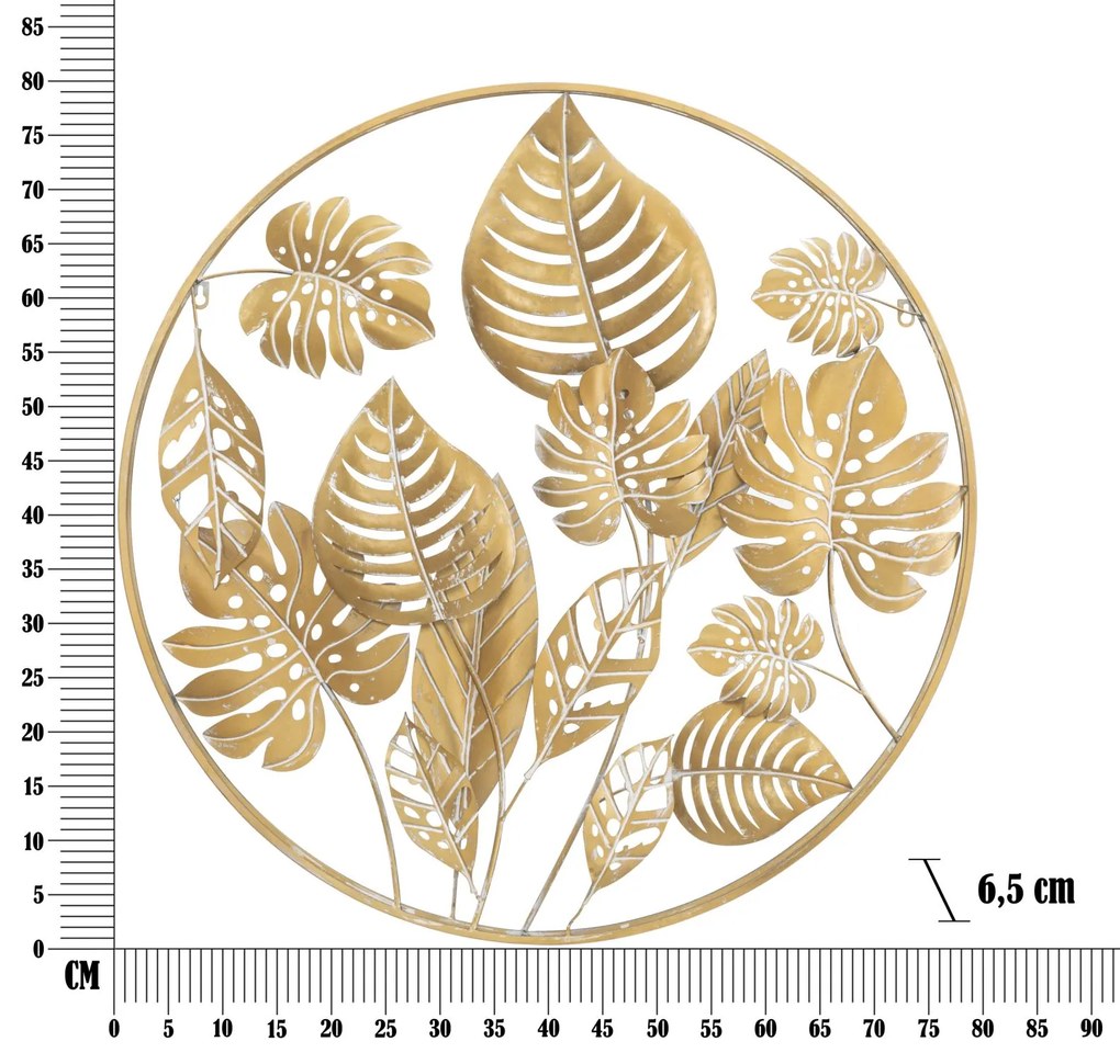 PAINEL DE FERRO DE PAREDE JUNGLE REDONDO CM Ø 80X6,5 DOURADO