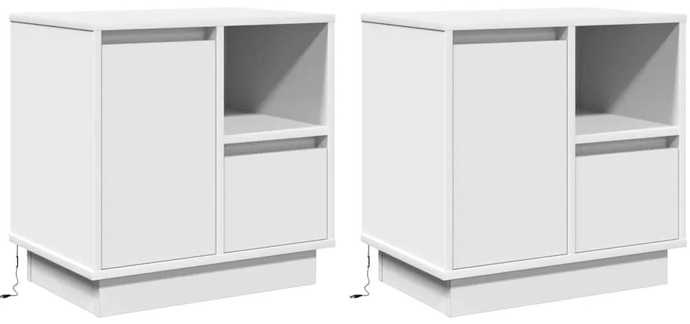 Mesas de cabeceira com LED 2 pcs Branco 50x34,5x50 cm