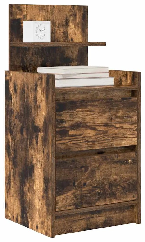 Mesa de cabeceira com 2 gavetas 38x34x80 cm carvalho fumado