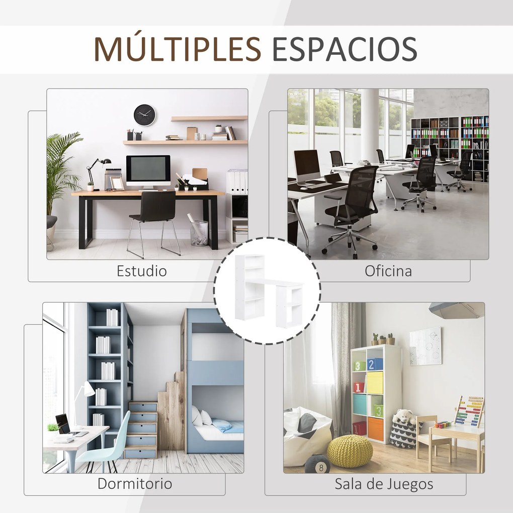 Secretária para Computador com Estante de Prateleiras para Casa Escrit
