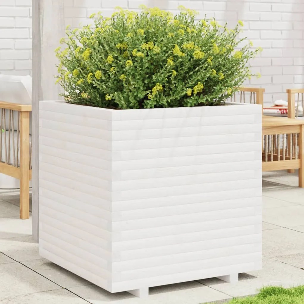 Vaso/floreira de jardim 70x70x72,5 cm pinho maciço branco