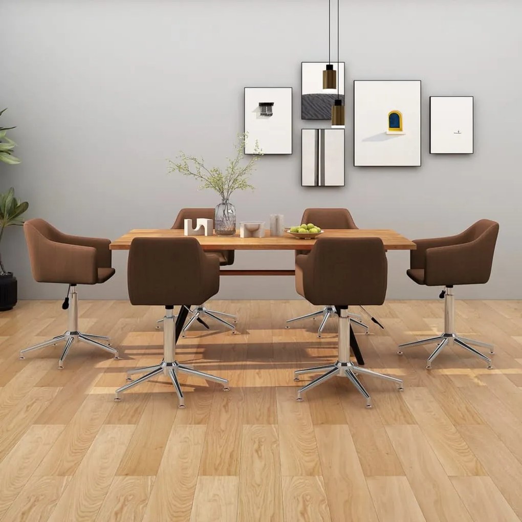 vidaXL Cadeiras de jantar giratórias 6 pcs tecido castanho