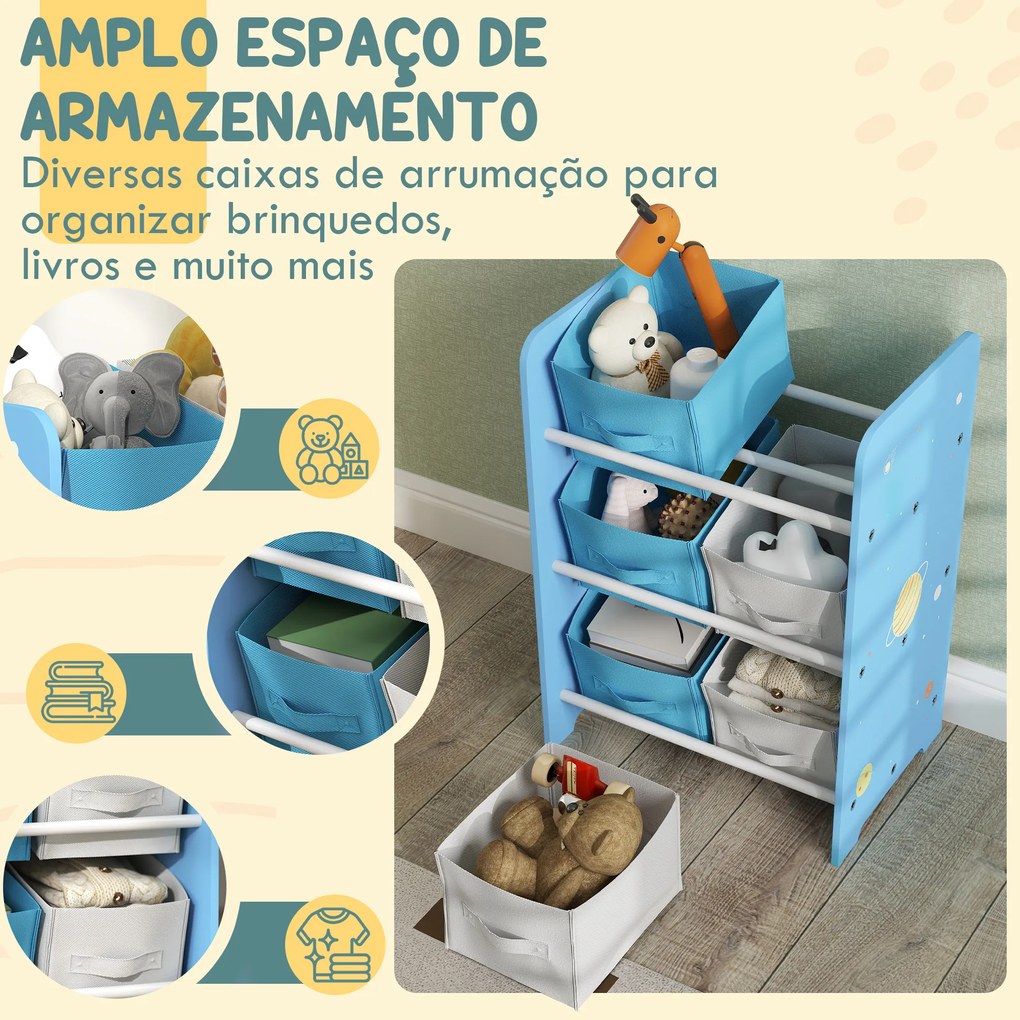 Estante para Brinquedos com 6 Caixas de Tecido não Tecido Amovíveis Organizador de Brinquedos para 43x30x60 cm Azul