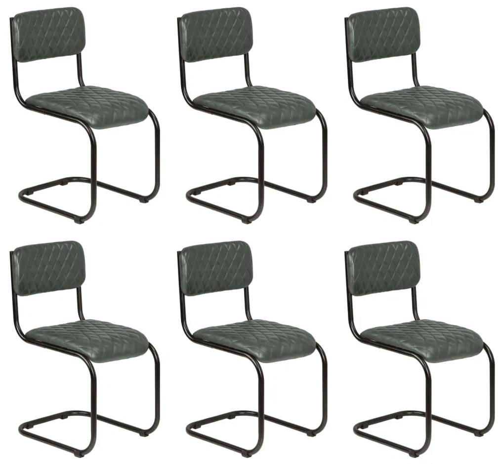 Cadeiras de jantar 6 pcs couro genuíno cinzento