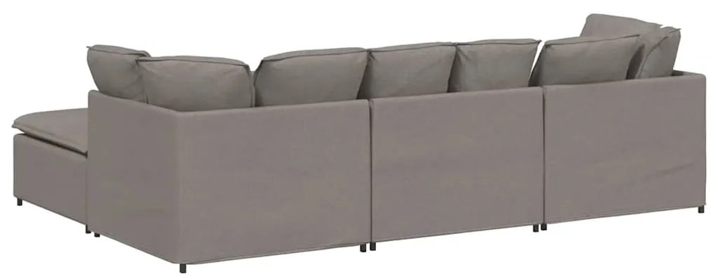 Sofá modular com pufes e almofadas tecido cinzento-acastanhado