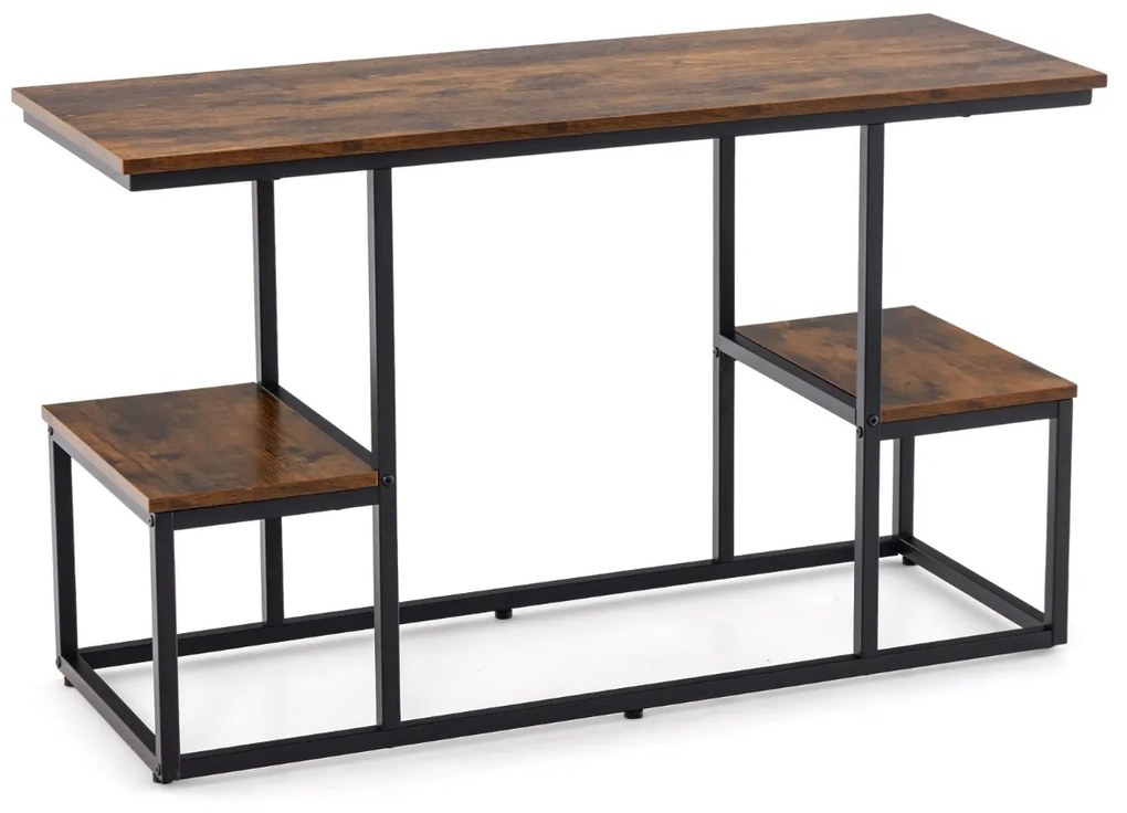 Mesa de consola, Mesa de sofá industrial com prateleiras de arrumação abertas Estante de 2 níveis Castanha