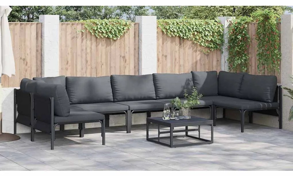 Conjunto de Sofá de Jardim 8 pcs Cinzento-escuro Aço