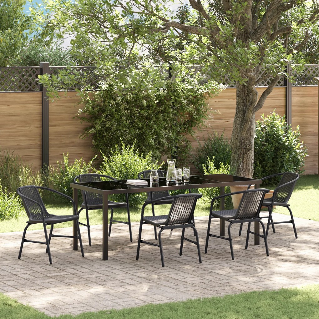 vidaXL Conjunto de Jantar de Jardim 7 Peças Preto Poly Rattan