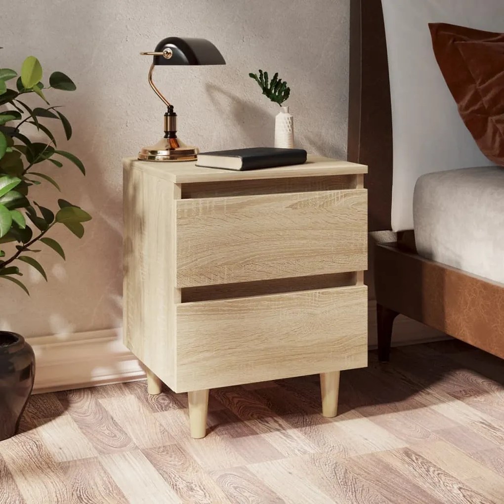 805857 vidaXL Mesa de cabeceira c/ pernas de pinho 40x35x50cm carvalho sonoma