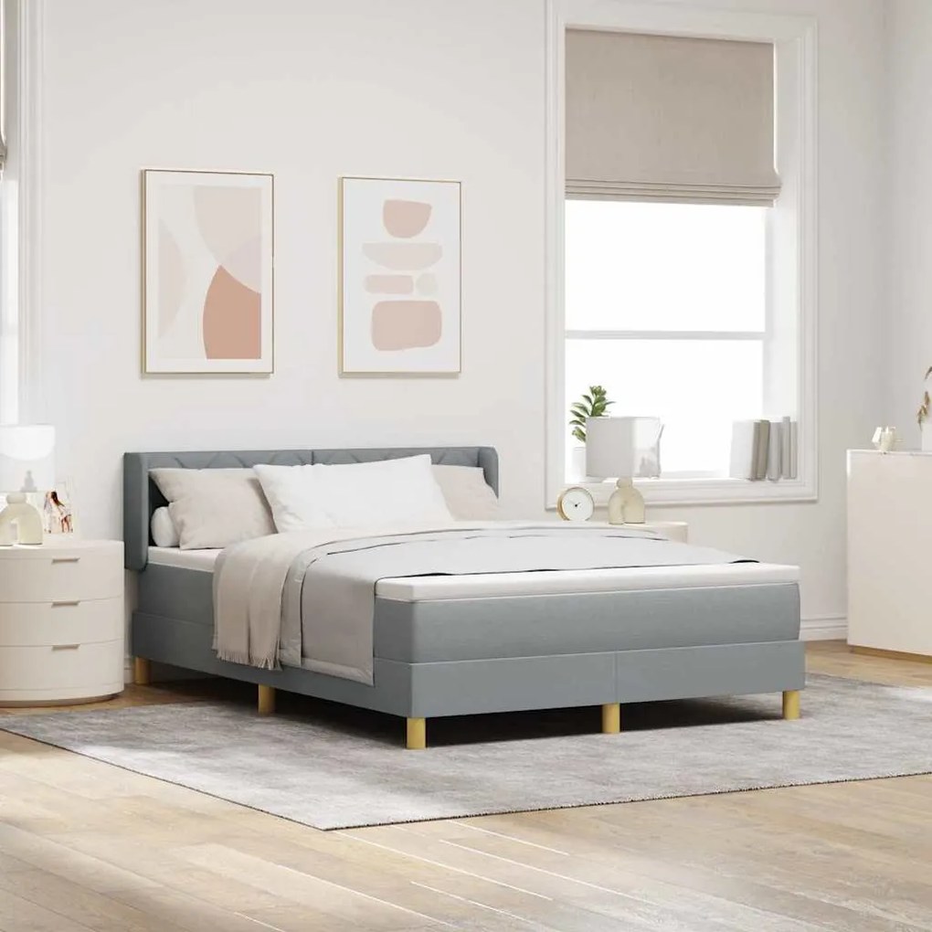 vidaXL Cama Box com colchão Cinzento-claro 190 x 140 cm Poliéster