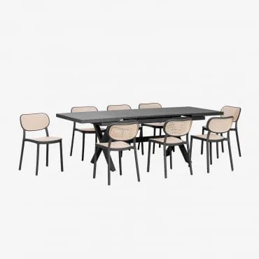 Conjunto De Mesa Retangular Extensível 180-240x90 Cm Em Alumínio Karena E 8 Cadeiras De Jardim Empilháveis Em Polipropileno - Sklum