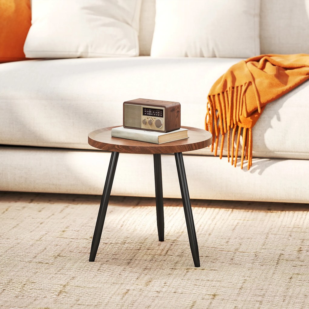 Mesa de centro redonda para sala de estar Ø 40 x 39 cm, mesa auxiliar moderna com estrutura em aço, para sala de estar, quarto madeira de cor nogueira